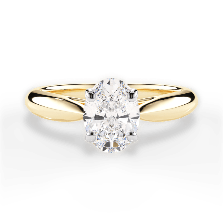 Two-Tone Tapered Cathedral Solitaire Engagement Ring / 3.01 Carat Oval Lab Diamond