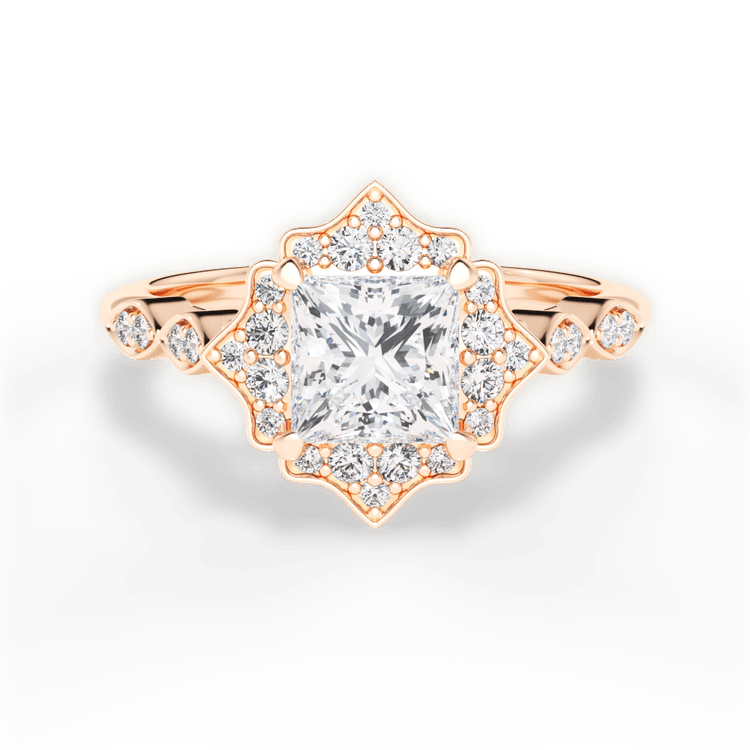 Vintage Floral Halo Diamond Engagement Ring / 0.90 Carat Princess Lab Diamond