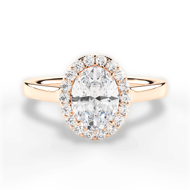 Plain Band French-Set Halo Engagement Ring / 0.78 Carat Oval Lab Diamond