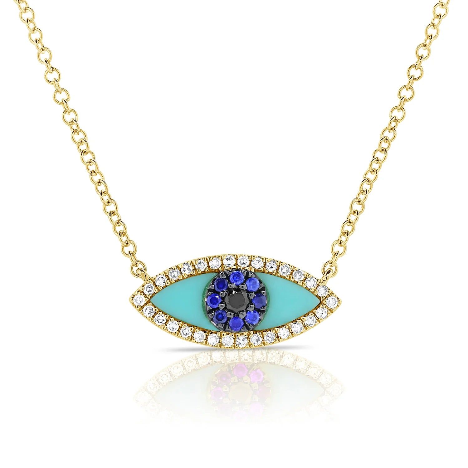 14kt Gold 0.15 CTW Diamond & Sapphire Turquoise Evil Eye Necklace