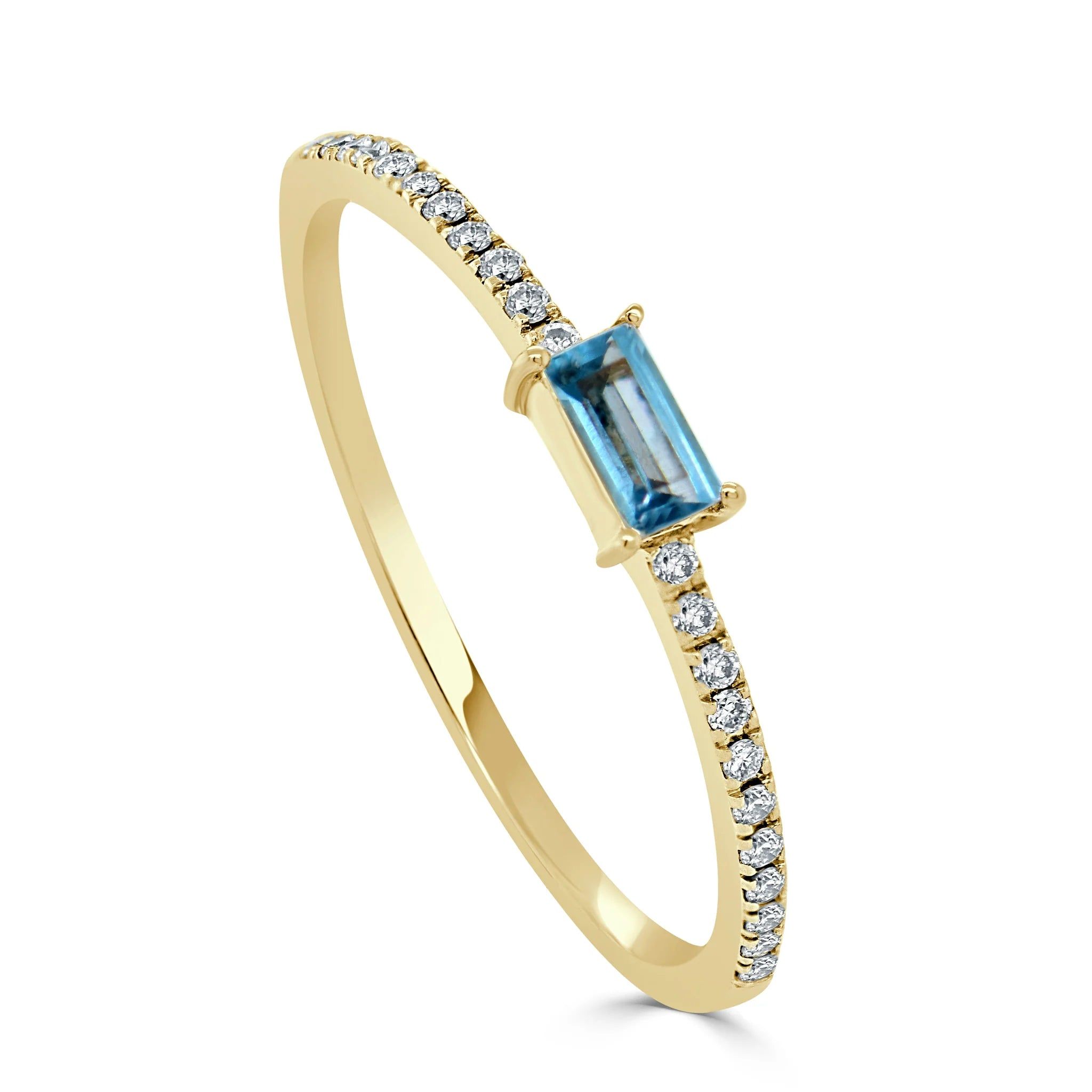 14kt Gold 0.18 CTW Blue Topaz Baguette & Diamond Stackable Ring