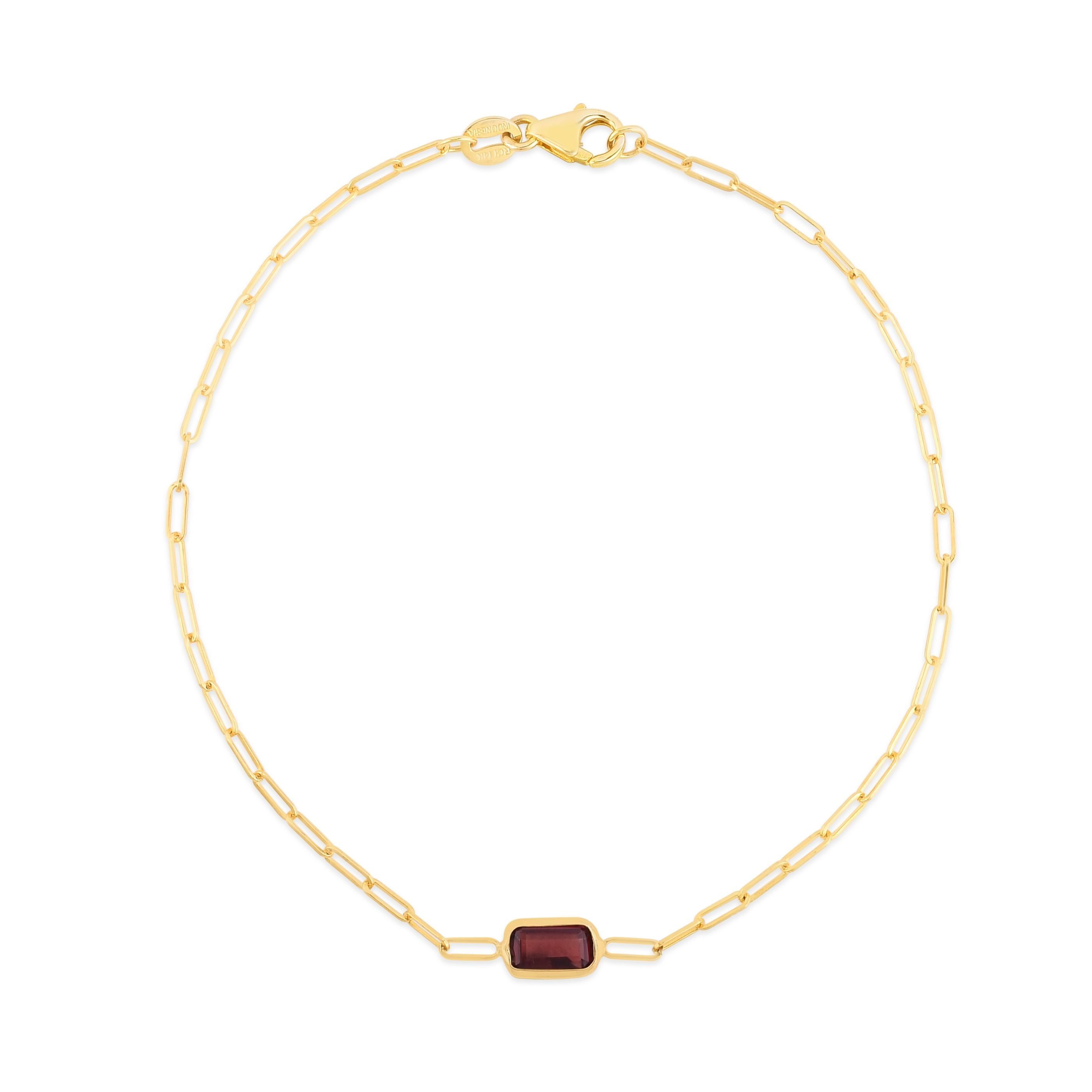 14kt Gold Garnet Paperclip Chain Bracelet