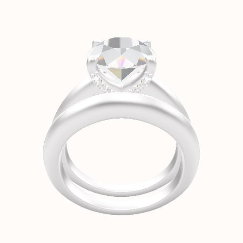 Modern Knife Edge Engagement Ring With Pave V Prong Head and Matching ...