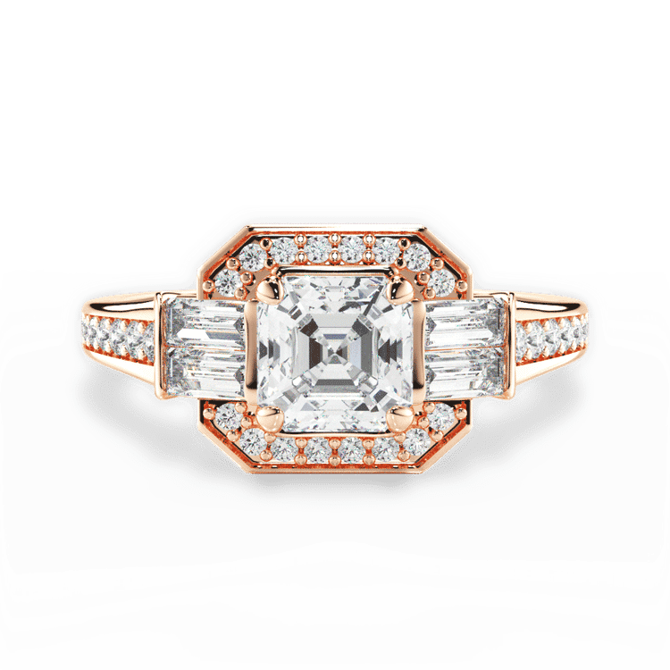 Vintage Baguette Halo Diamond Engagement Ring