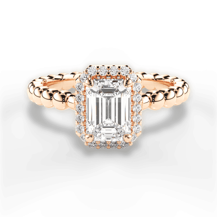 Beaded Diamond Halo Engagement Ring / 0.18 Carat Emerald Diamond