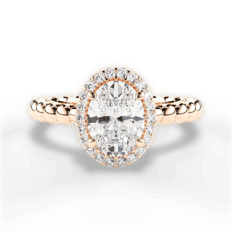 Beaded Diamond Halo Engagement Ring / 0.22 Carat Oval Diamond