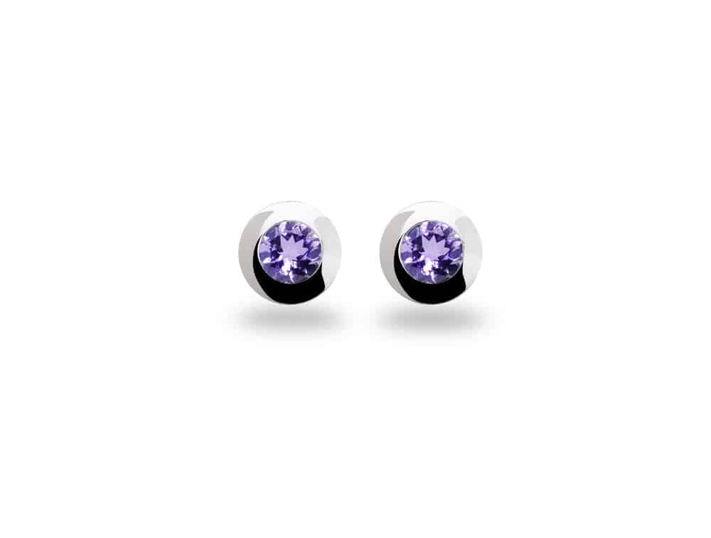 Sterling Silver 4mm Round Bezel Colorful Gemstone Stud Earrings