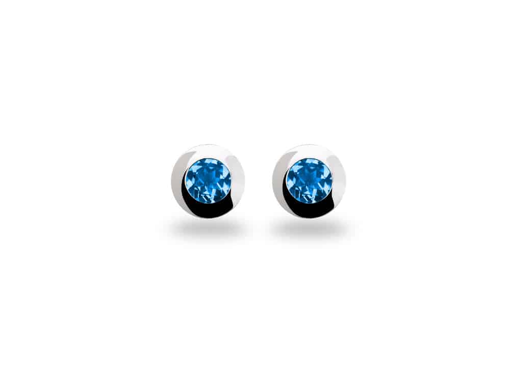 Sterling Silver 4mm Round Bezel Colorful Gemstone Stud Earrings