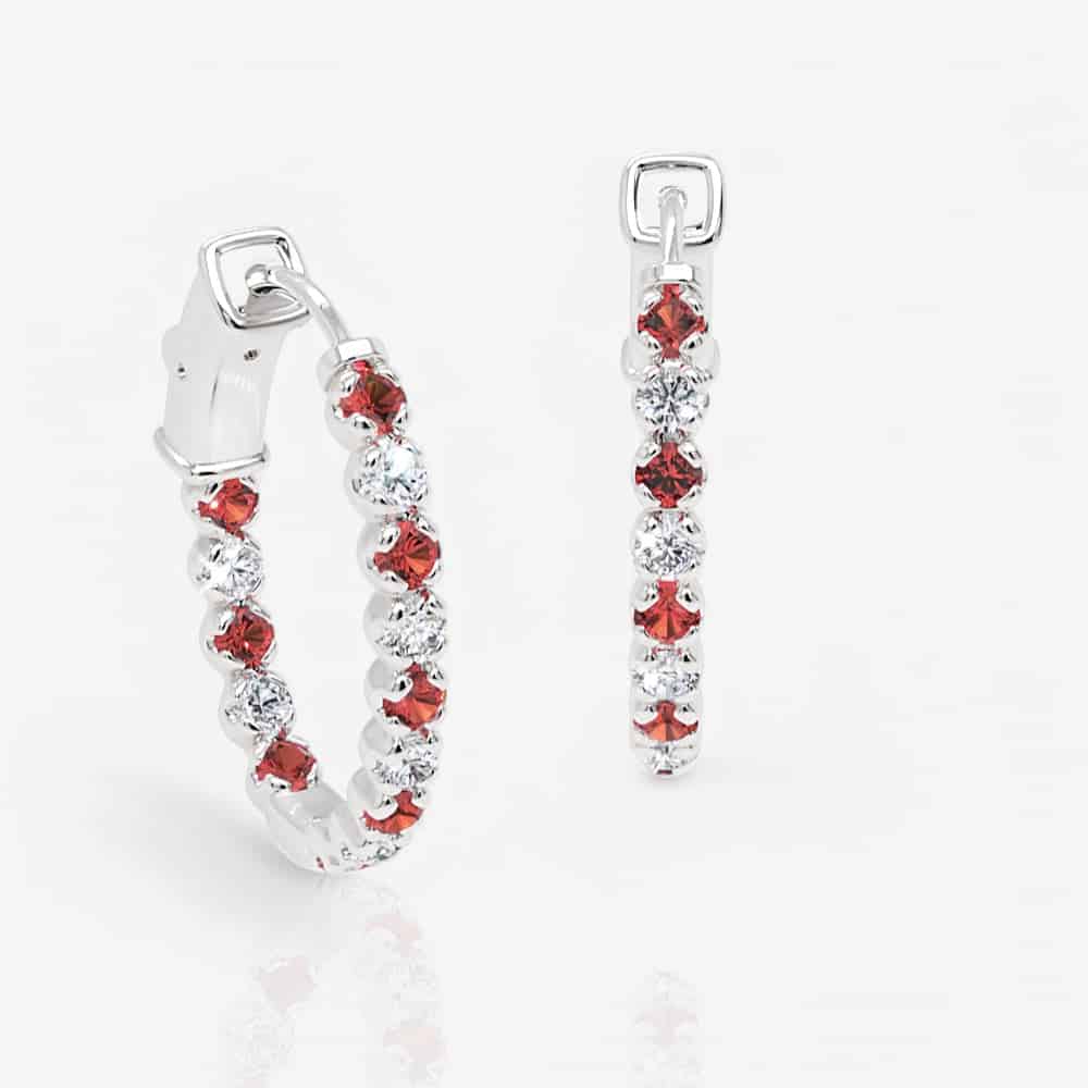 Oval Shaped Diamond & Ruby Eternity Hoops, 1.0 Inch