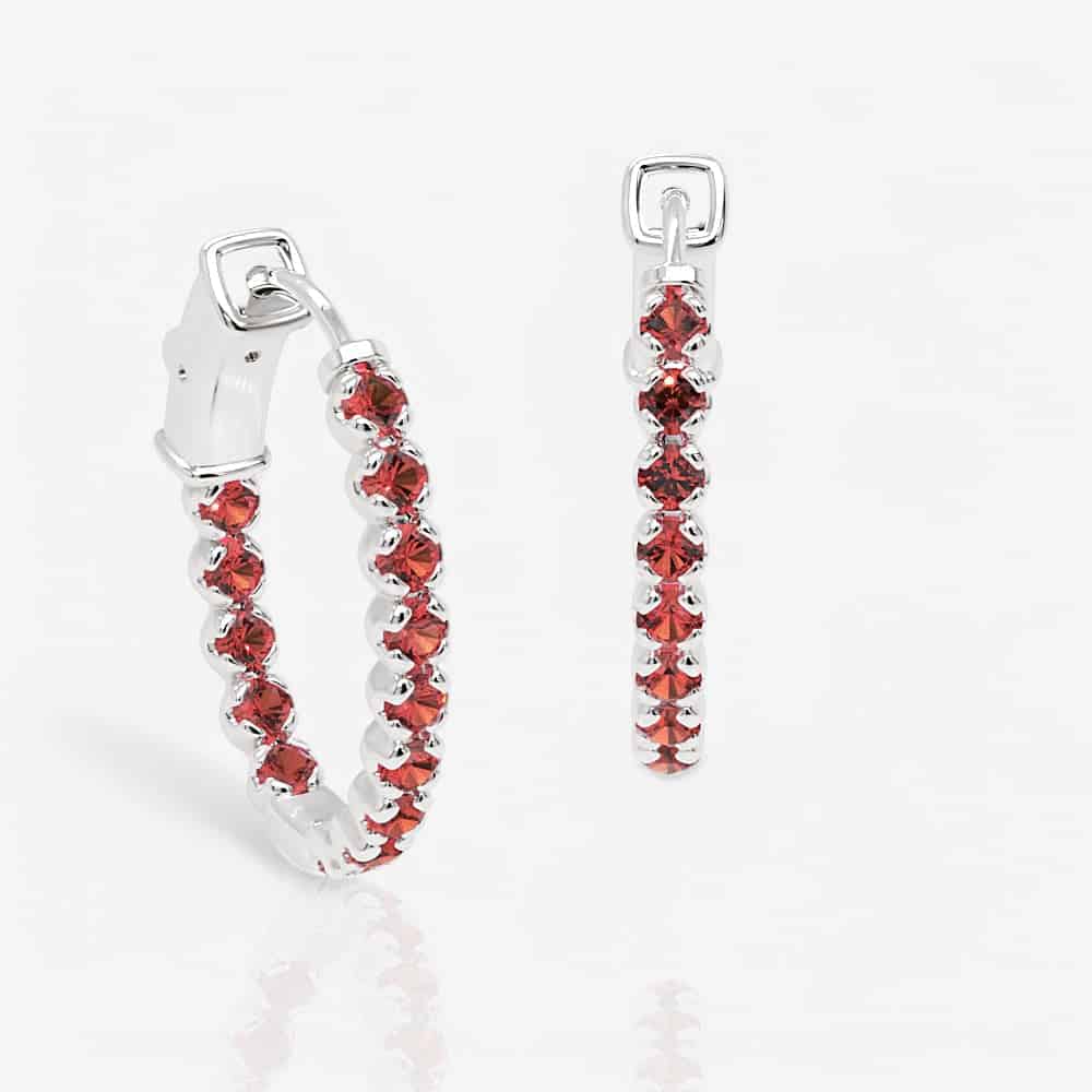 Oval Shaped Ruby Eternity Hoops, 1.0 Inch