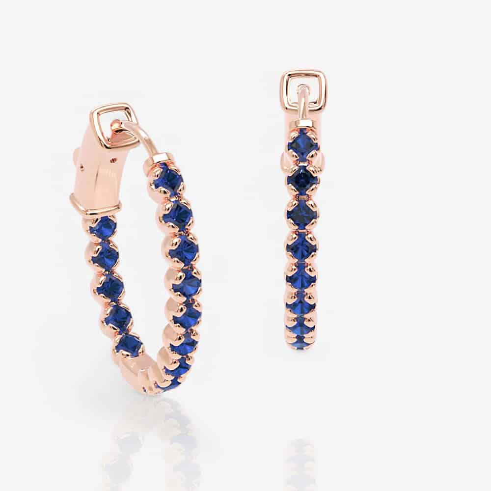 Oval Shaped Blue Sapphire Eternity Hoops, 1.0 Inch