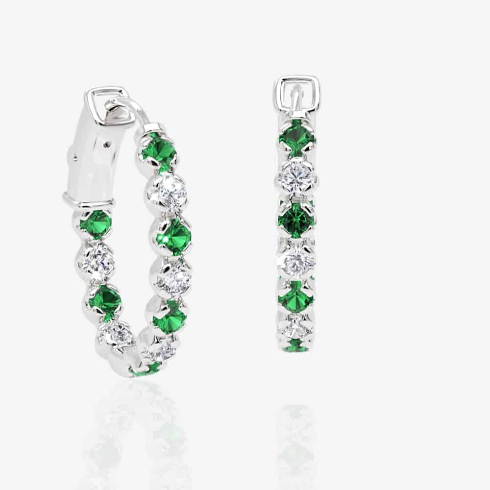 Oval Shaped Diamond & Emerald Eternity Hoops, 1.0 Inch