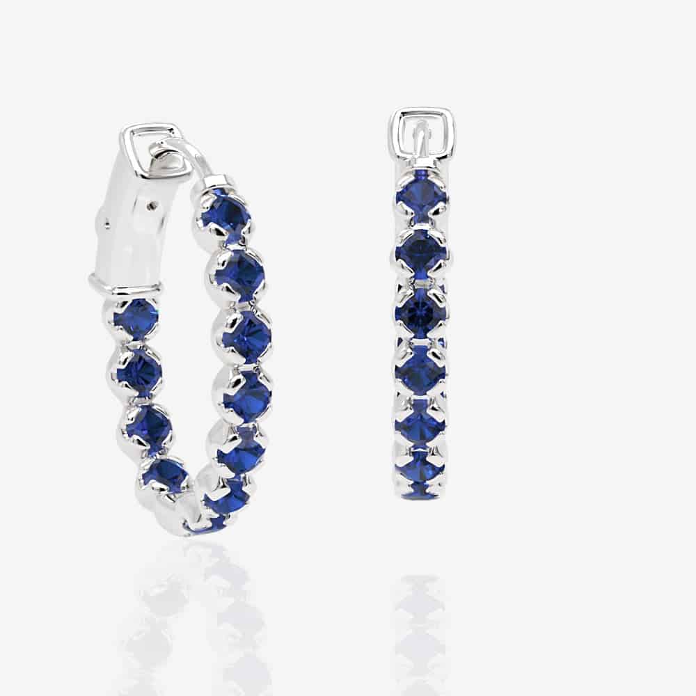 Oval Shaped Blue Sapphire Eternity Hoops, 1.0 Inch