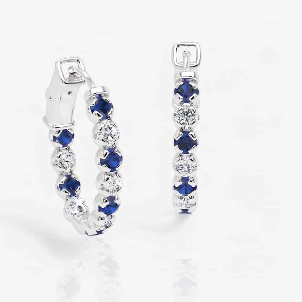Oval Shaped Blue Sapphire & Diamond Eternity Hoops, 1.0 Inch