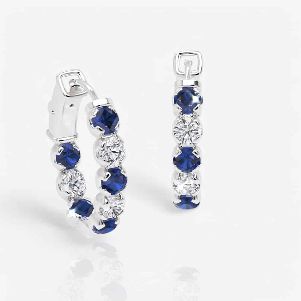 Oval Shaped Blue Sapphire & Diamond Eternity Hoops, 1.0 Inch