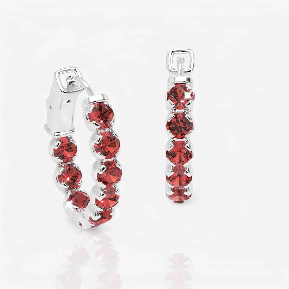 Oval Shaped Ruby Eternity Hoops, 1.0 Inch