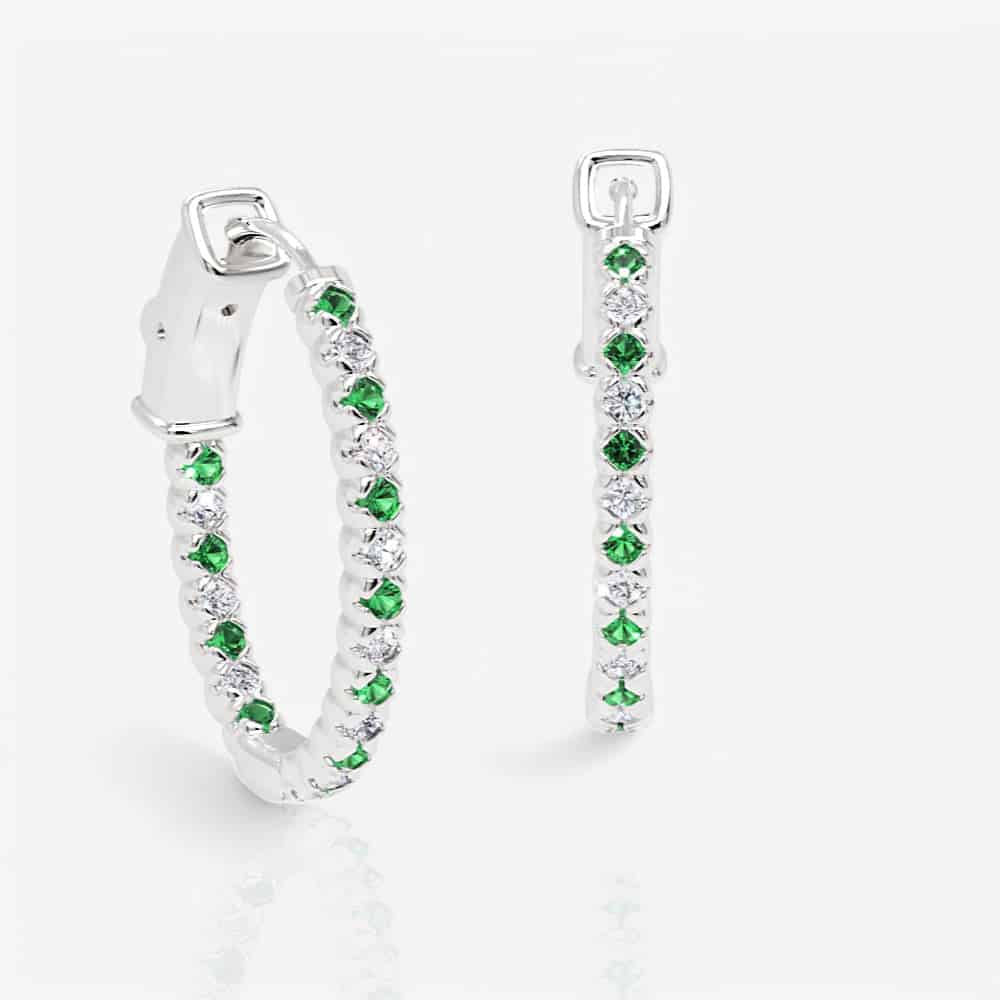 Oval Shaped Diamond & Emerald Eternity Hoops, 1.0 Inch
