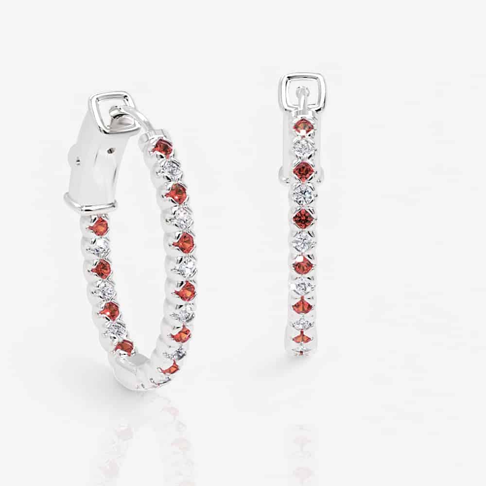 Oval Shaped Diamond & Ruby Eternity Hoops, 1.0 Inch