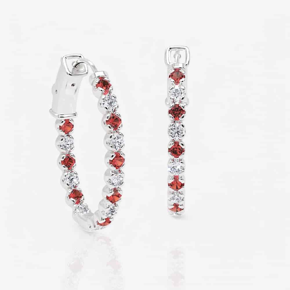 Oval Shaped Diamond & Ruby Eternity Hoops, 1.0 Inch