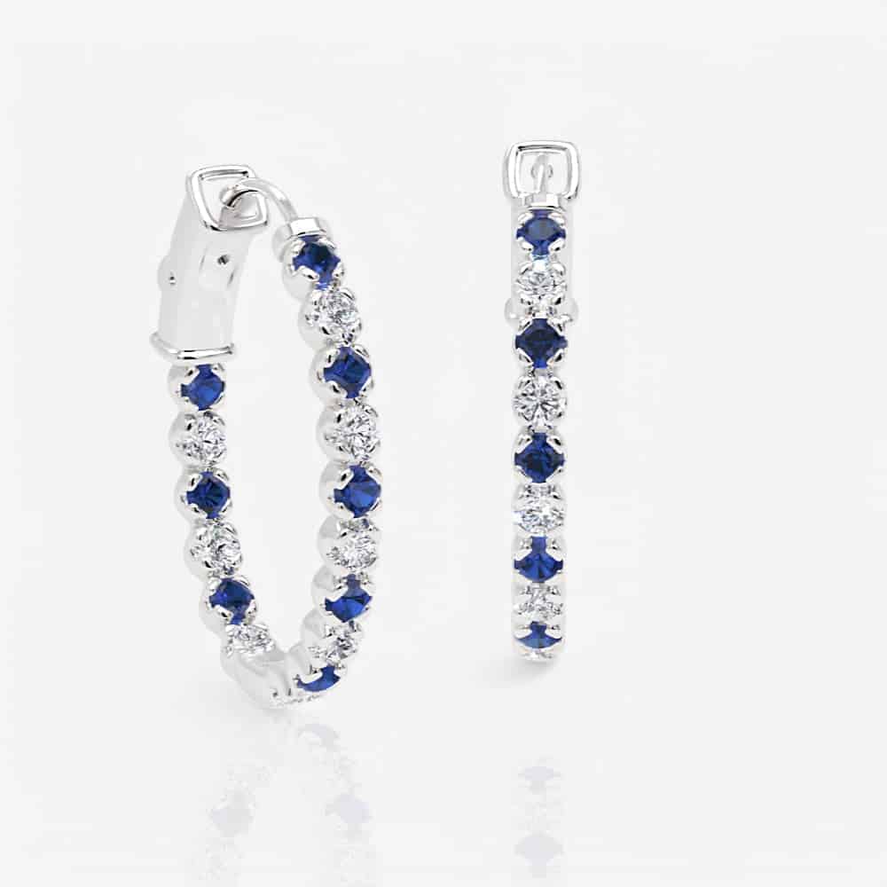 Oval Shaped Blue Sapphire & Diamond Eternity Hoops, 1.0 Inch
