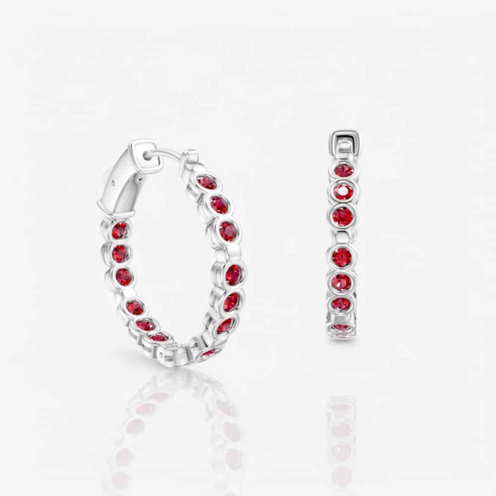Bezel Set Ruby Eternity Hoop Earrings, 21mm