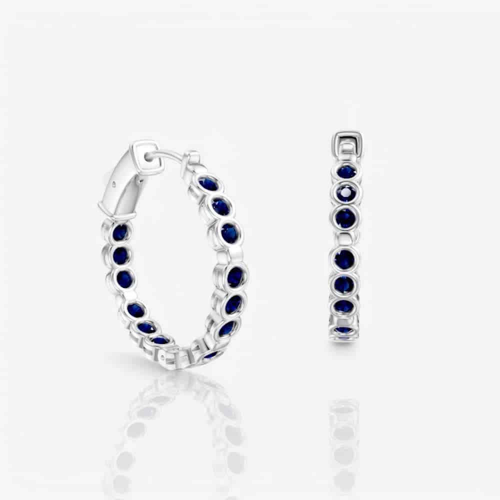 Bezel Set Sapphire Eternity Hoop Earrings, 21mm