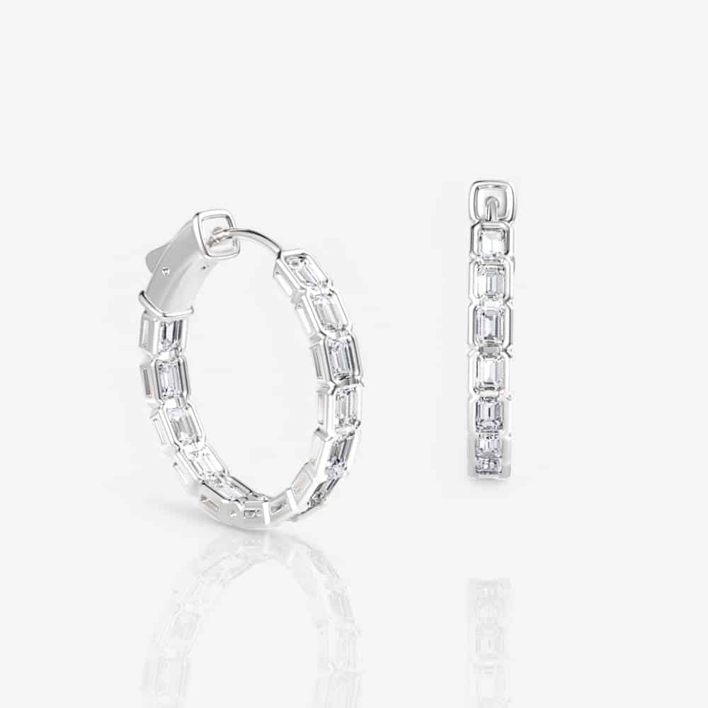 Half Bezel Emerald-Cut Lab Diamond Hoop Earrings, 21mm
