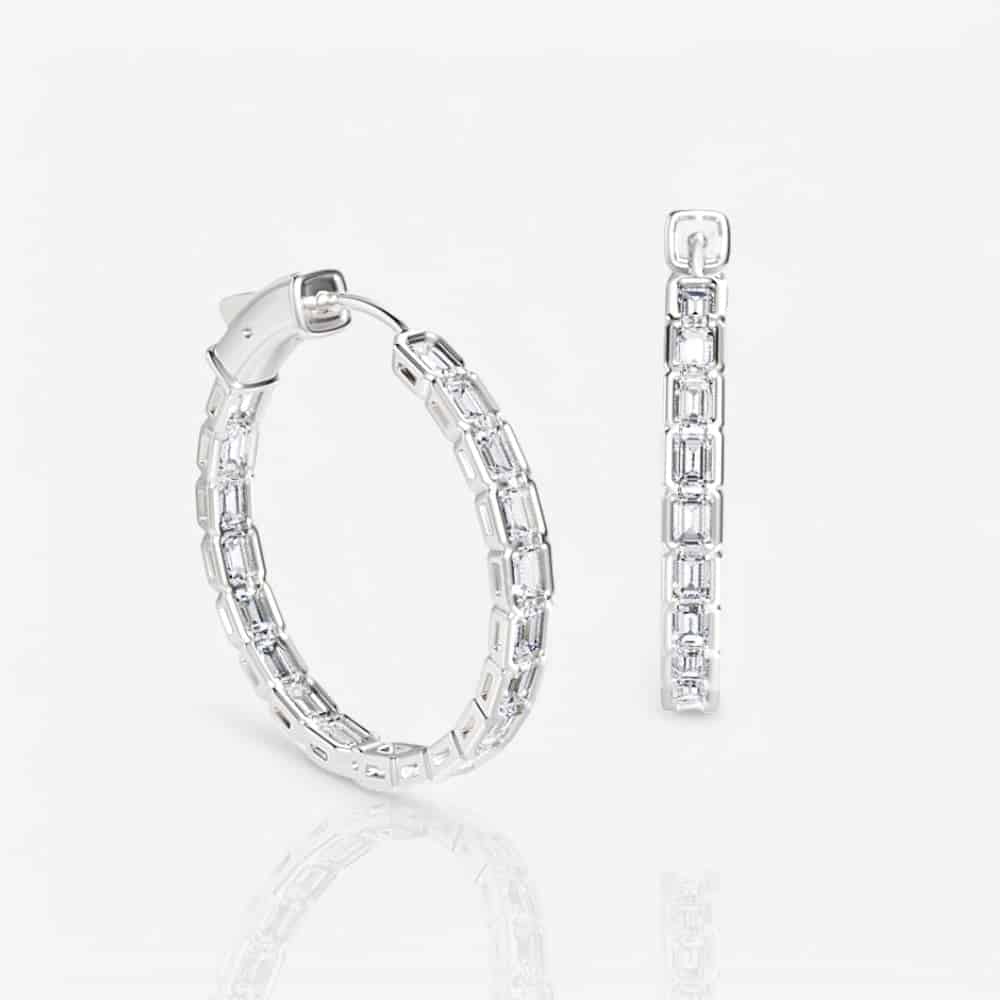 Half Bezel Emerald-Cut Lab Diamond Hoop Earrings, 1.0 in.