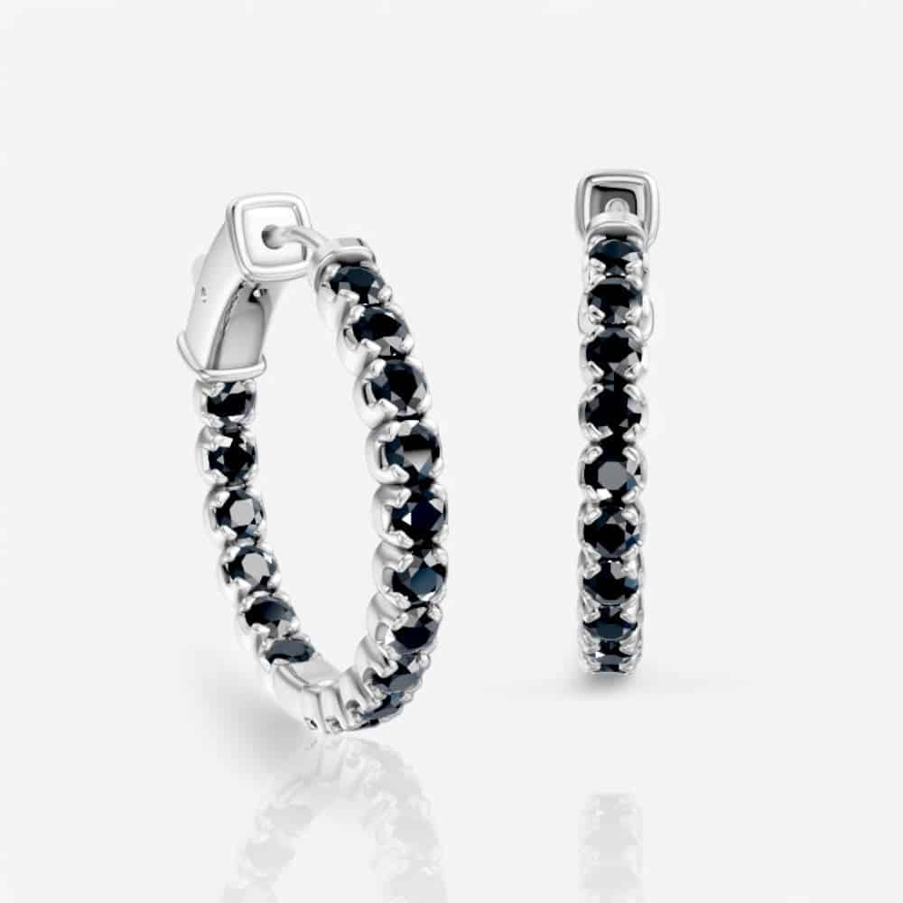 Black Diamond Eternity Hoop Earrings, 0.75 Inch