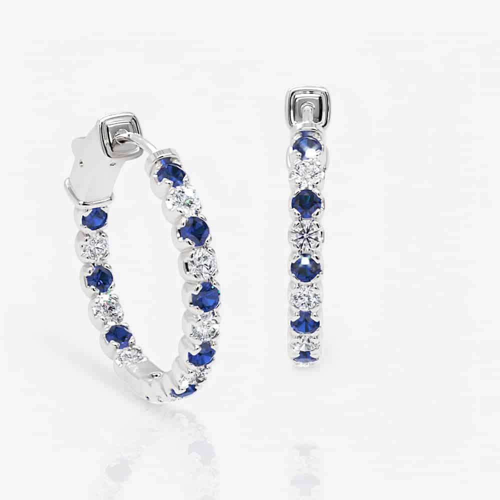 Diamond and Sapphire Eternity Hoop Earrings, 0.75 Inch