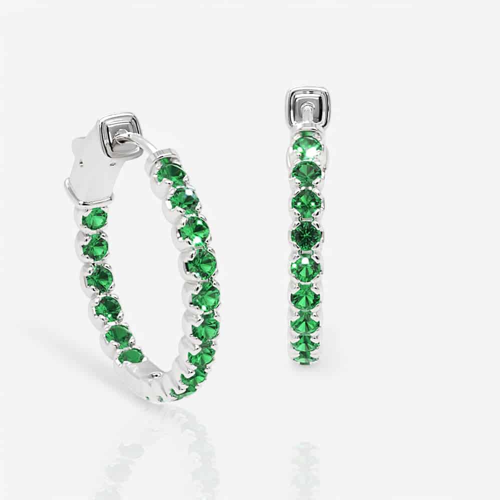 Emerald Eternity Hoop Earrings, 0.75 Inch