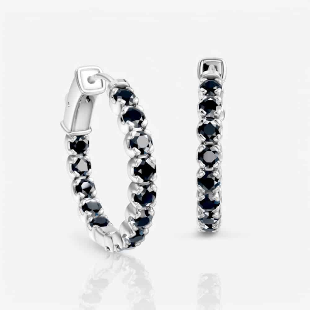 Black Diamond Eternity Hoop Earrings, 0.75 Inch