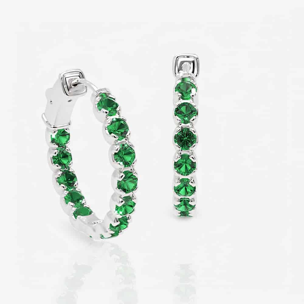 Emerald Eternity Hoop Earrings, 0.75 Inch