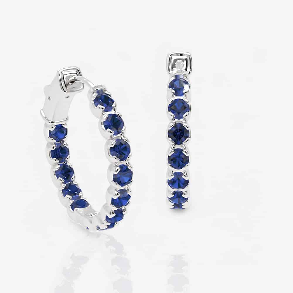 Sapphire Eternity Hoop Earrings, 0.75 Inch