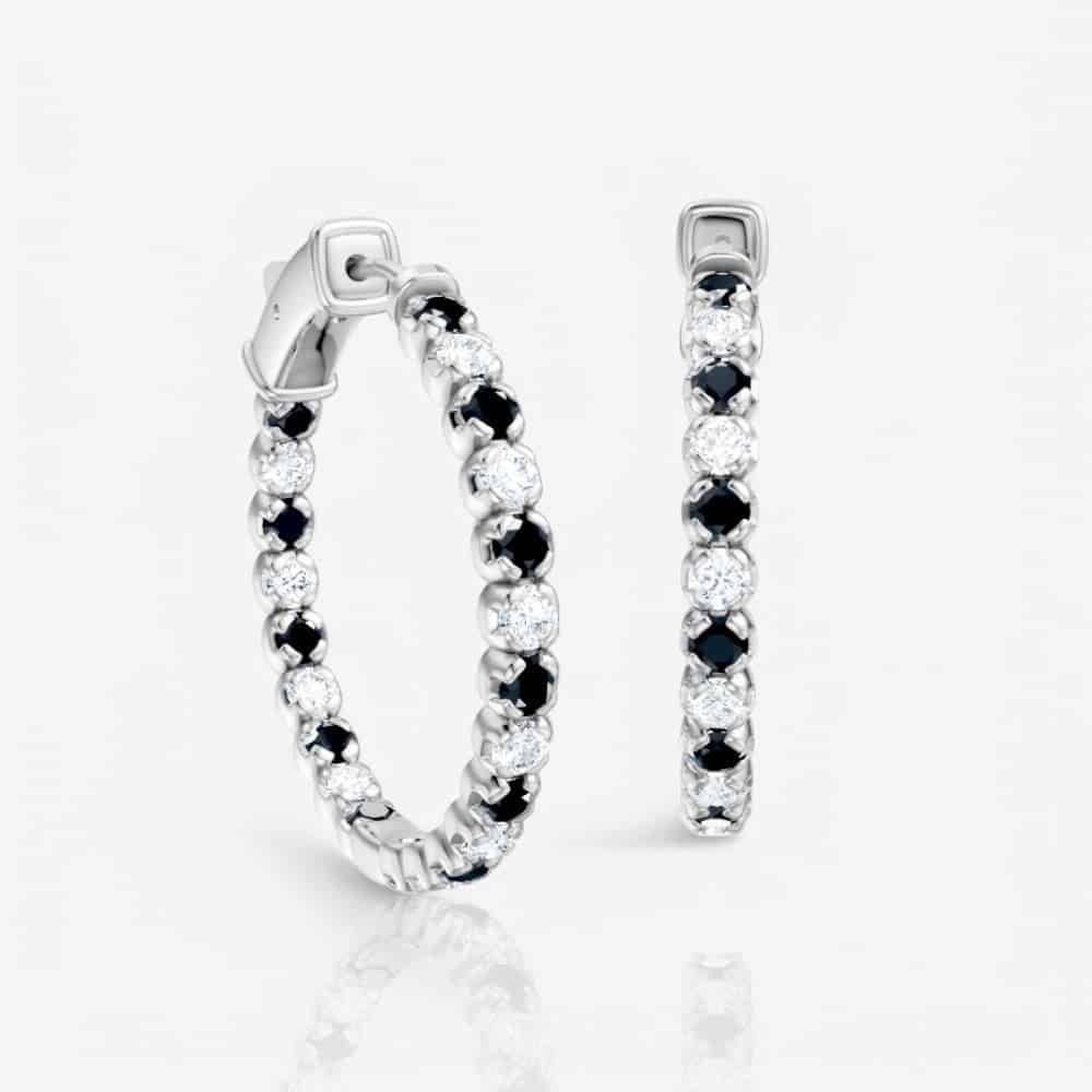 Alternating Black & White Diamond Eternity Hoop Earrings, 1.00 Inch