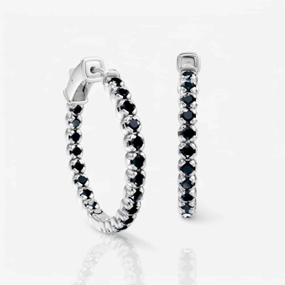 Black Diamond Eternity Hoop Earrings, 1.00 Inch