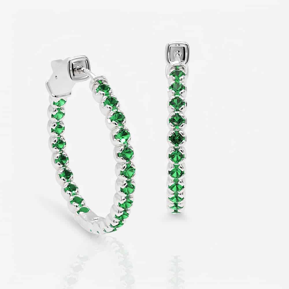 Emerald Eternity Hoop Earrings, 1.00 Inch