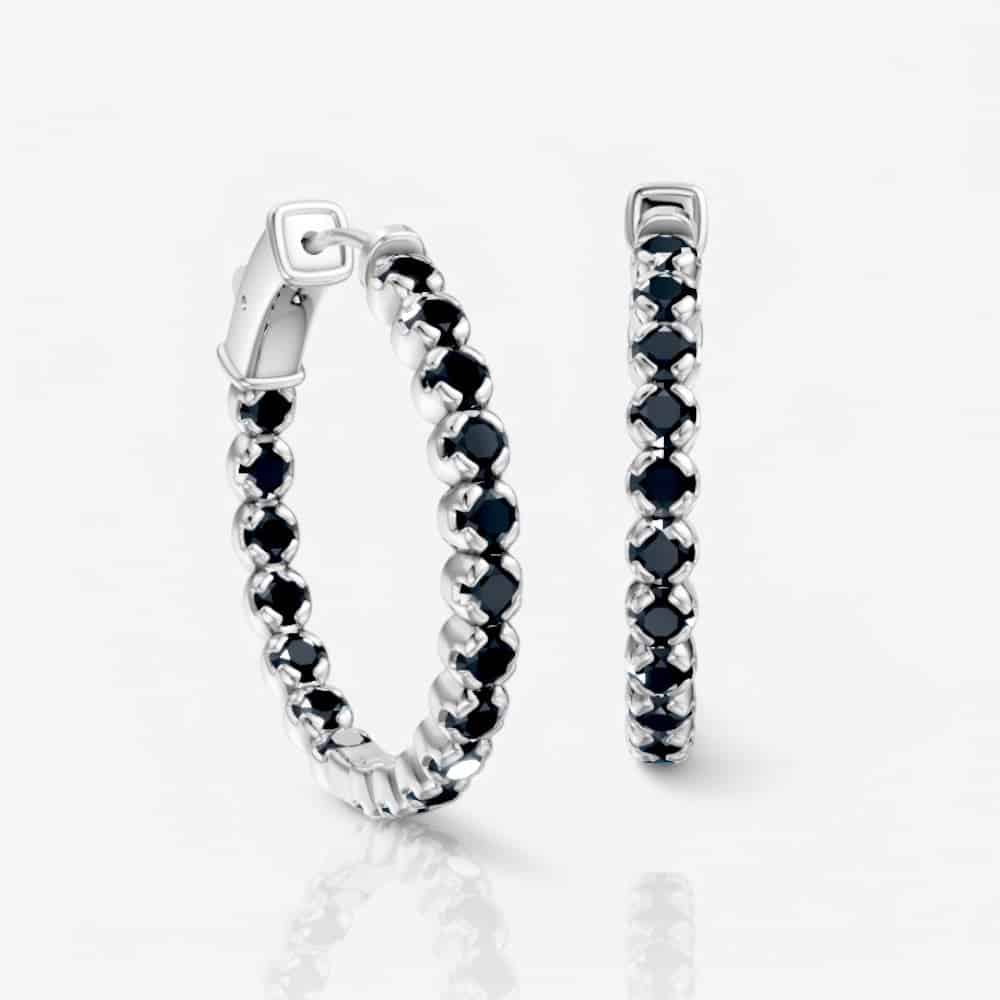 Black Diamond Eternity Hoop Earrings, 1.00 Inch