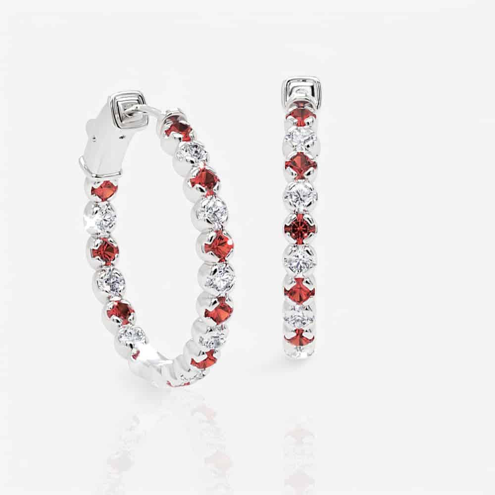 Inside Out Alternating Diamond & Ruby Round Hoop Earrings, 1.00 Inch