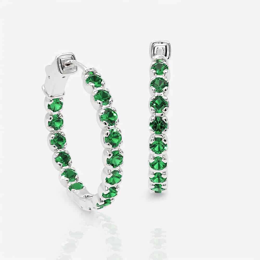 Emerald Eternity Hoop Earrings, 1.00 Inch