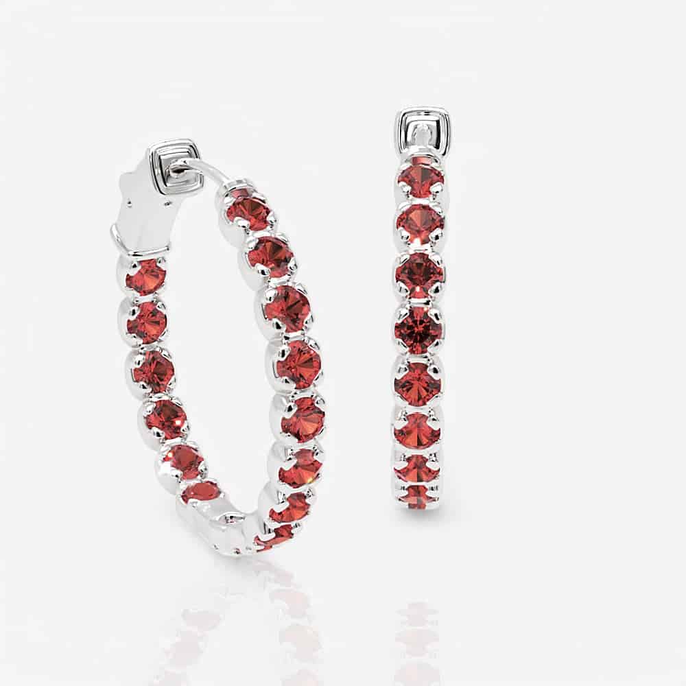 Ruby Eternity Hoop Earrings, 1.00 Inch