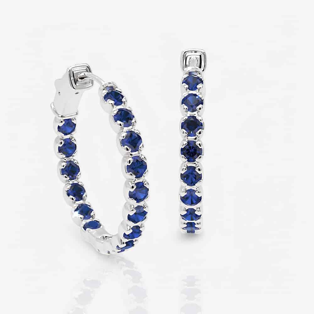 Sapphire Eternity Hoop Earrings, 1.00 Inch