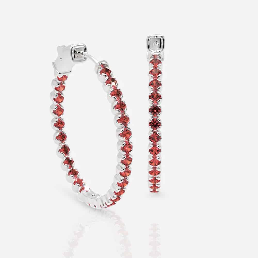 Ruby Eternity Hoop Earrings, 1.25 Inch