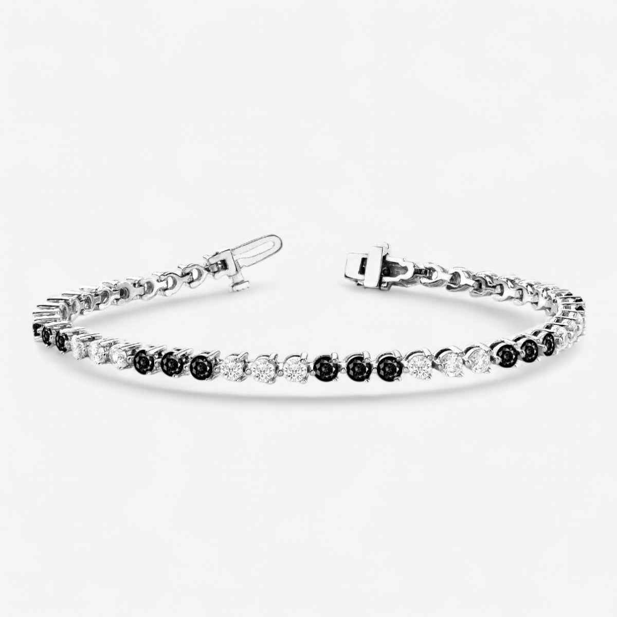 Three-Prong Alternating Black & White Diamond Tennis Bracelet