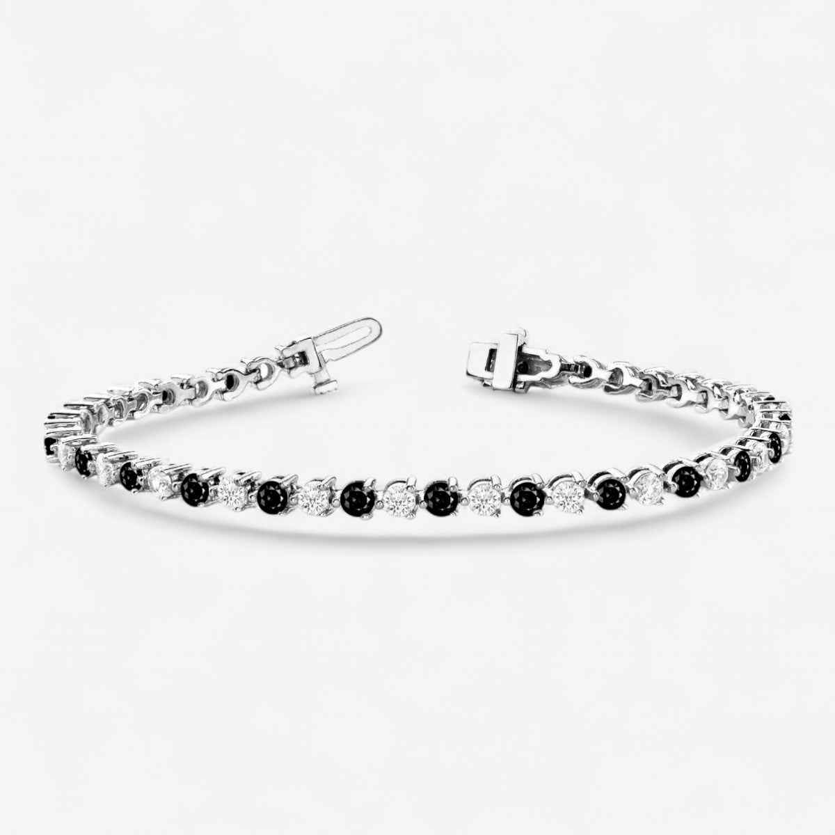 Three-Prong Alternating Black & White Lab Grown Diamond Tennis Bracelet