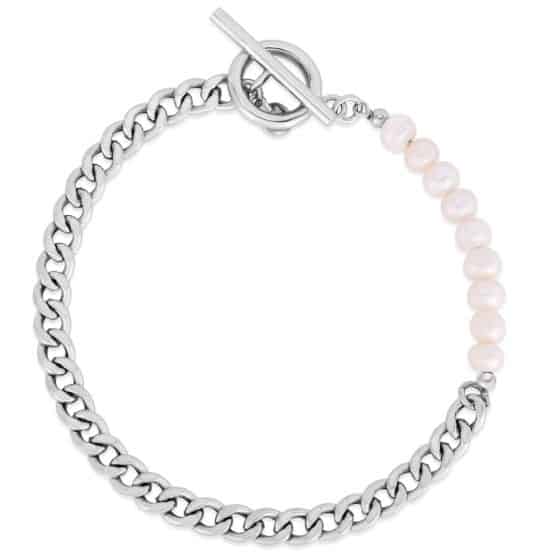 Sterling Silver Pearl Curb Toggle Bracelet