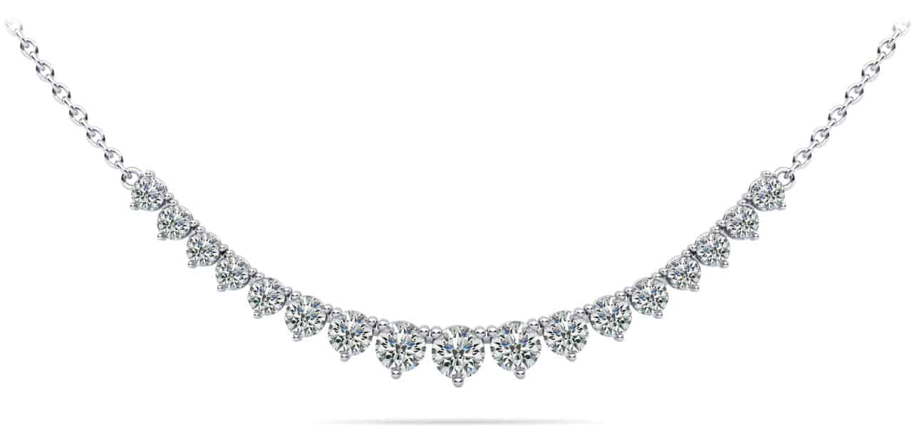 3 Prong Graduated Diamond  Chain Necklace
