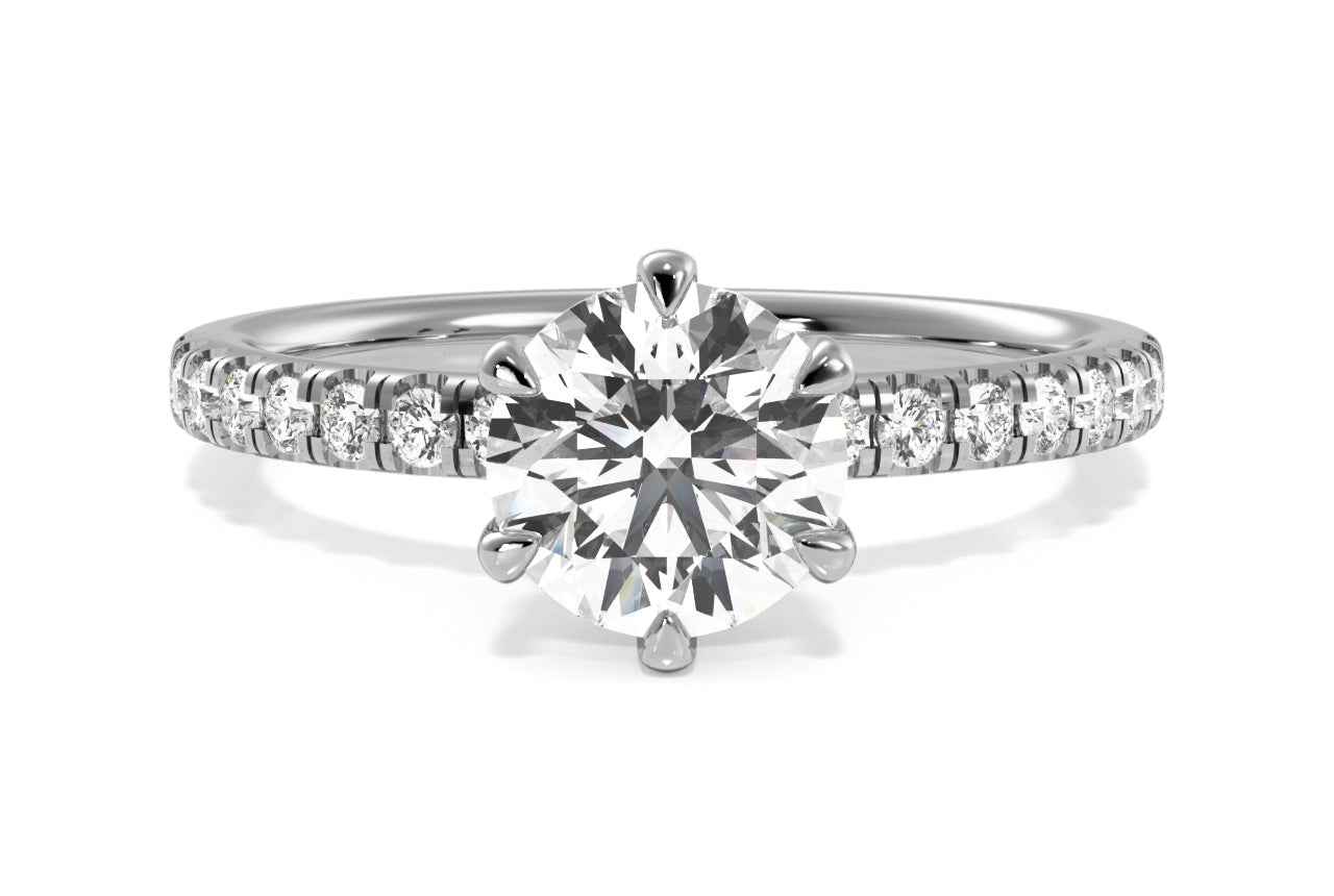 Six-Prong Diamond Band Engagement Ring / 0.70 Carat Round Lab Diamond