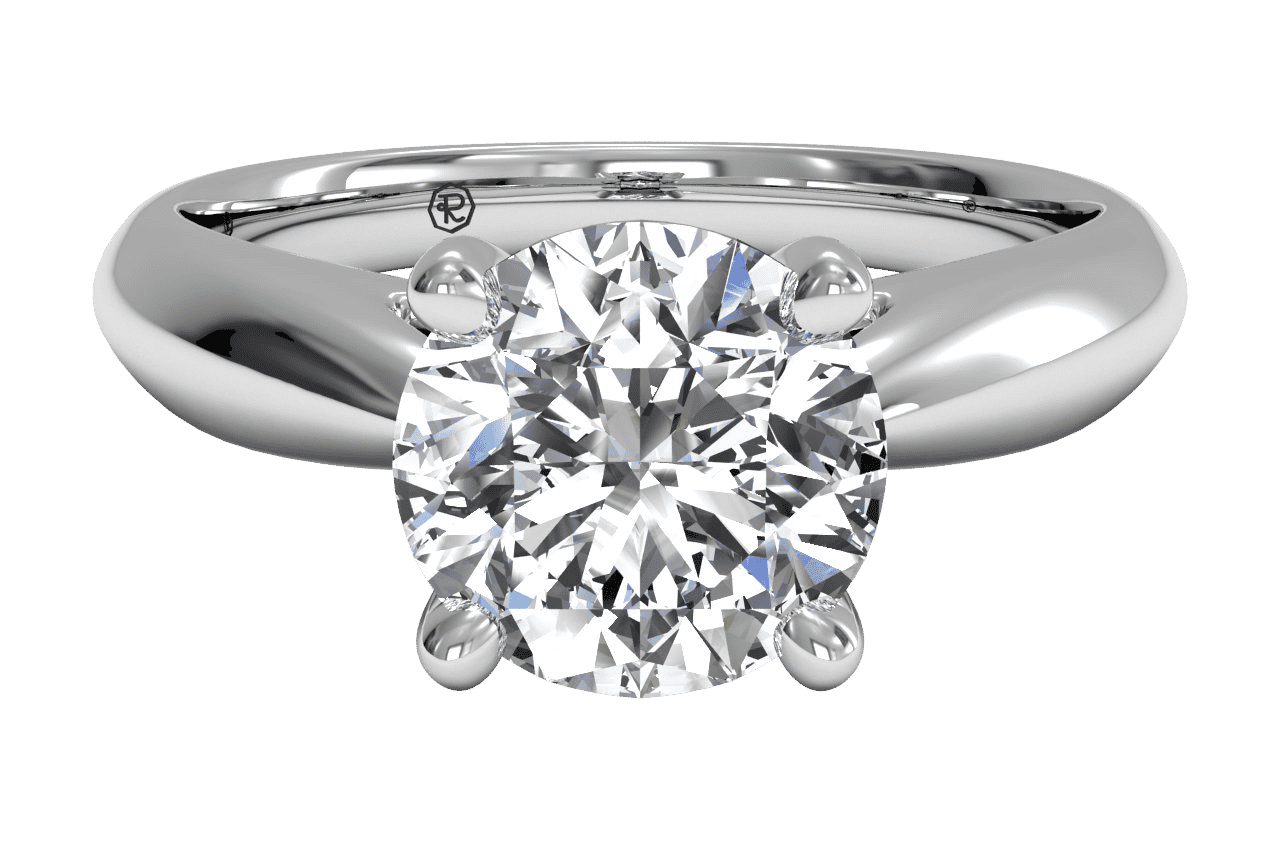 Two-Tone Tapered Cathedral Solitaire Engagement Ring / 1.09 Carat Round Lab Diamond