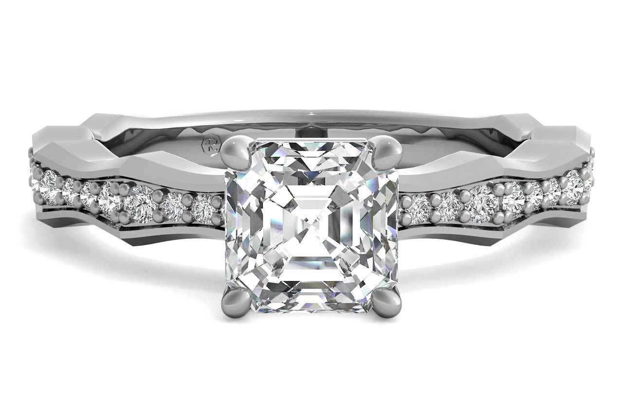 Pavé Bamboo Diamond Engagement Ring / 2.00 Carat Asscher Lab Diamond